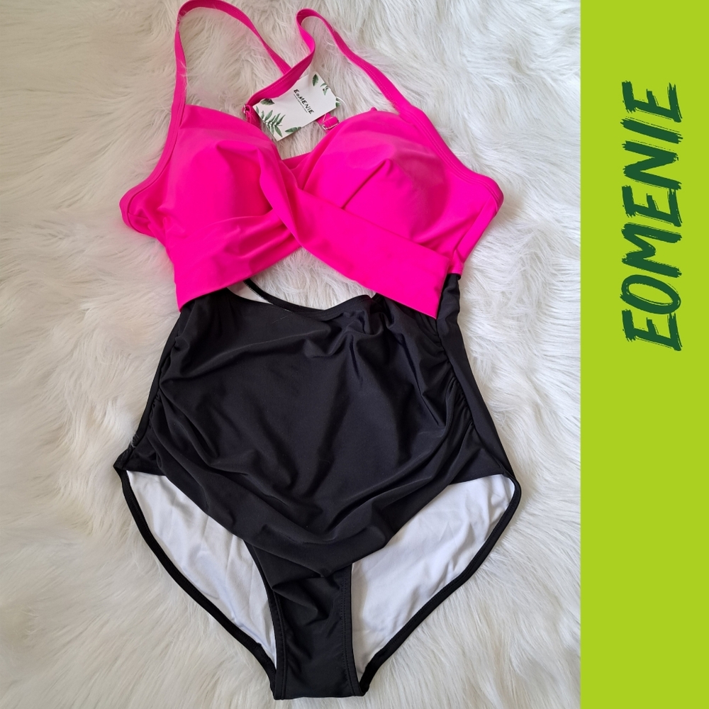 Eomenie Hot Pink and Black Swimsuit